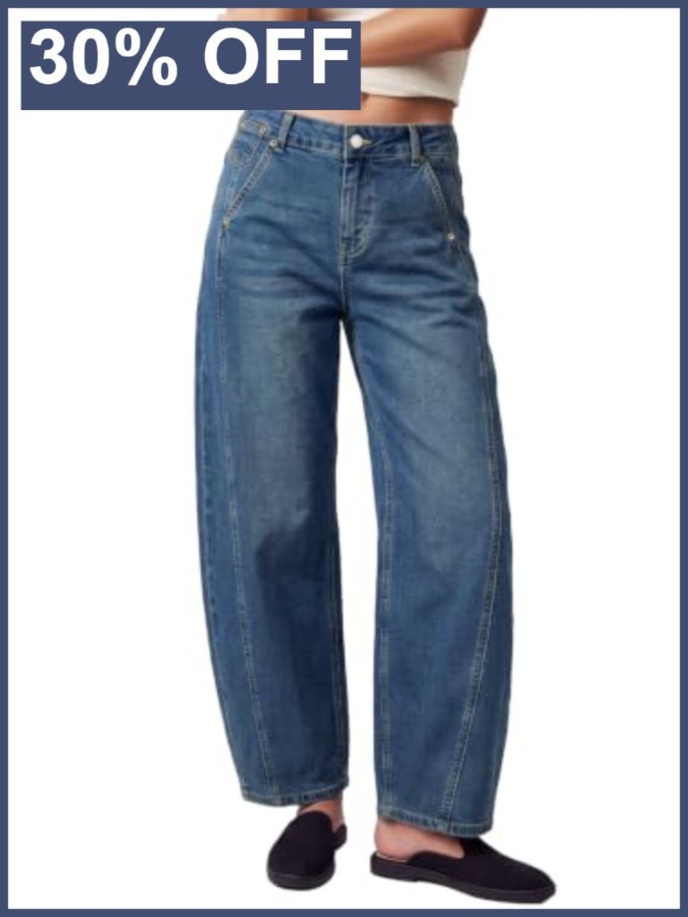 High Waist Baggy Cropped Stretch Denim Jeans Relaxed Fit
